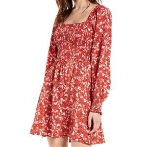 Band of Gypsies Red Floral Smock Dress Size Small